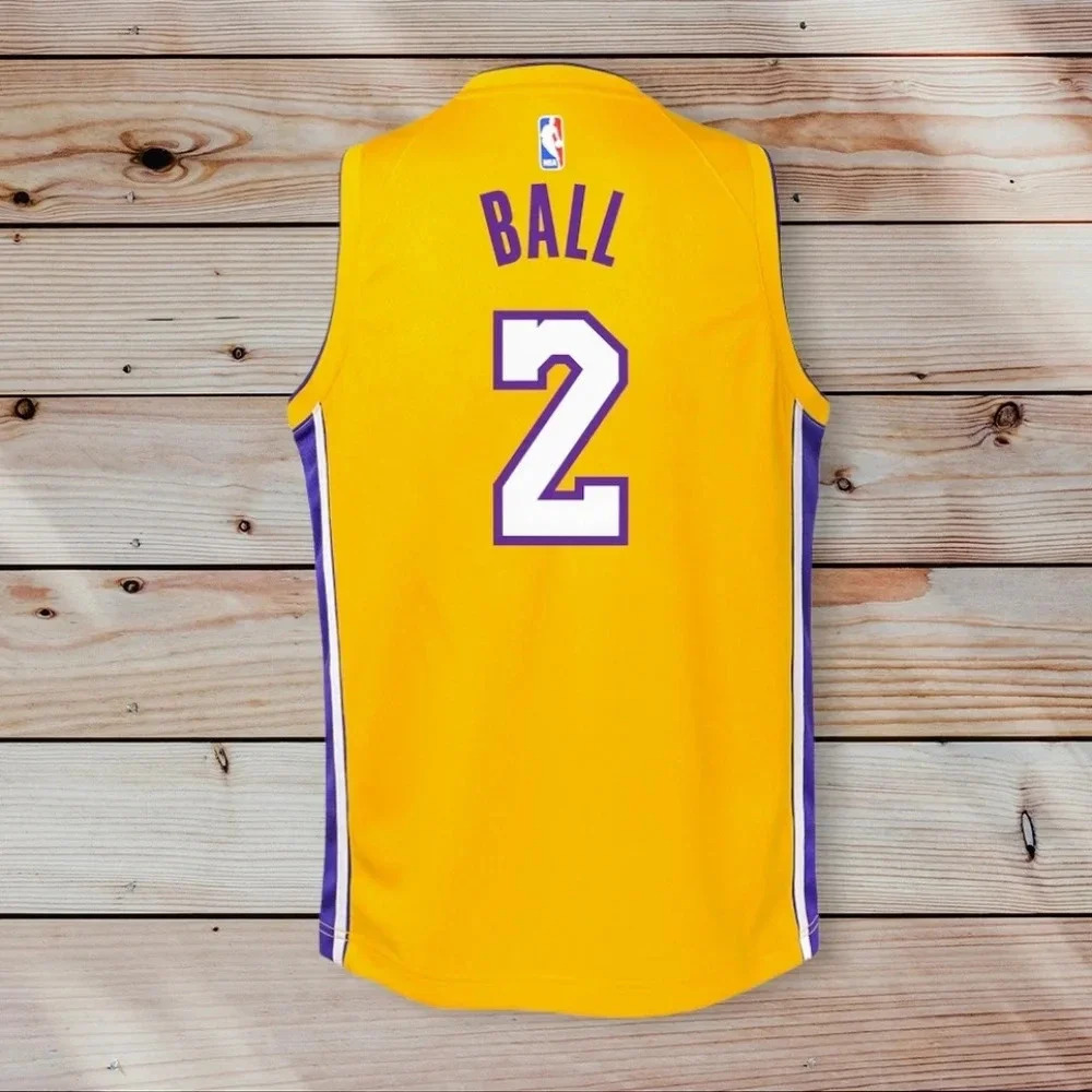 Nike Lonzo Ball Los Angeles Lakers Youth Swingman Jersey Yellow - Icon Edition - Picture 2 of 2